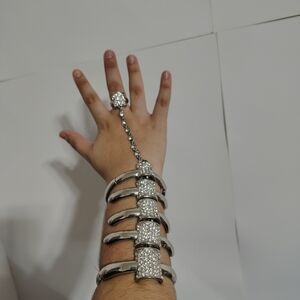 Wholesale Punk Skeleton Hand Link Ring Wristband Bone Bracelet  Vintage